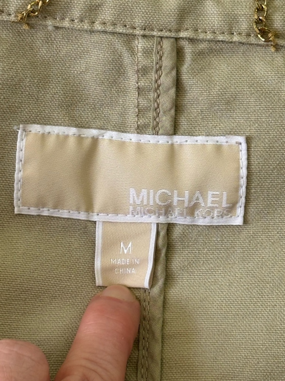 Michael Kors Utility Jacket Gold Hardware Cotton Beige Coat Size M - Picture 7 of 8